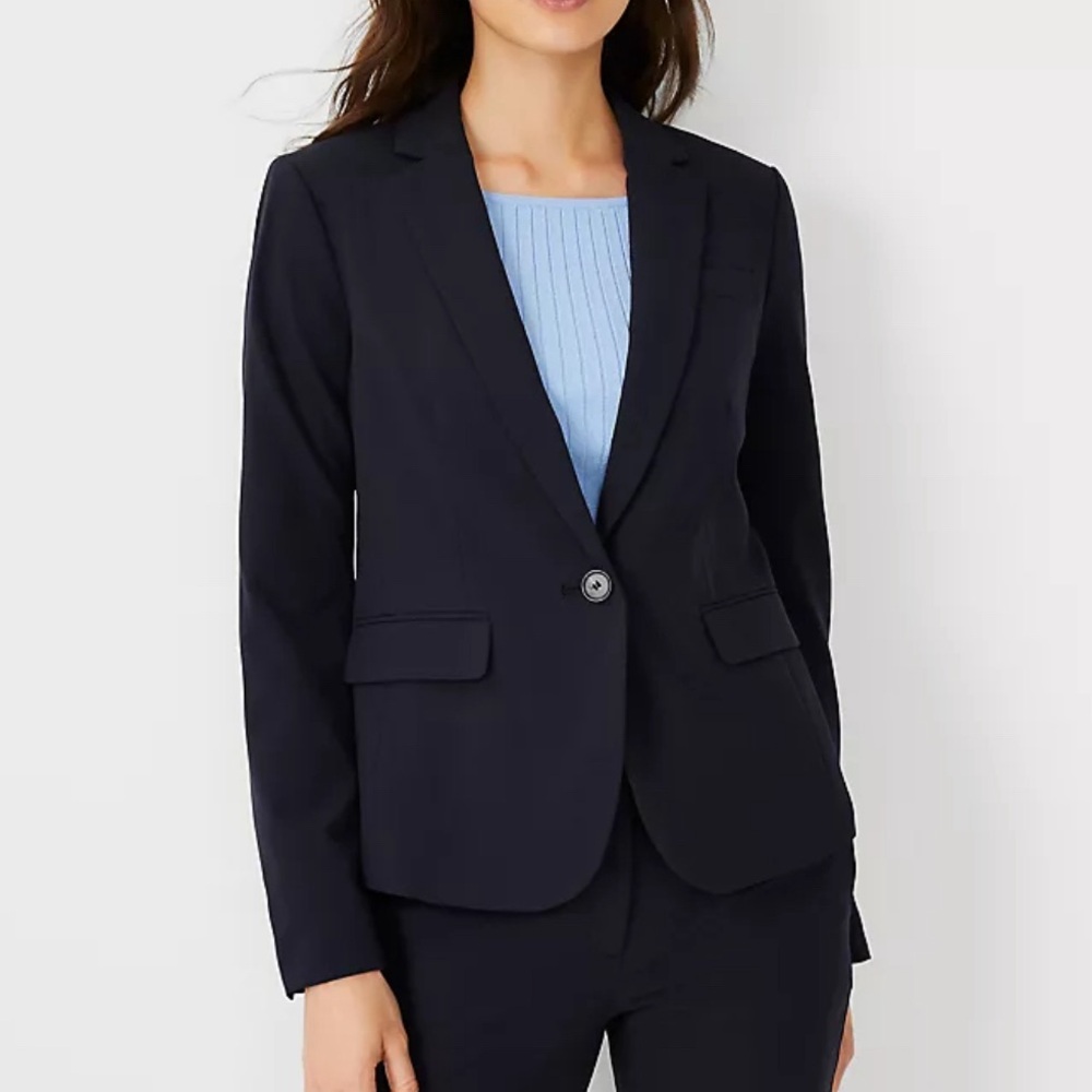 NWT Ann Taylor Factor Navy Petite Single Button Blazer